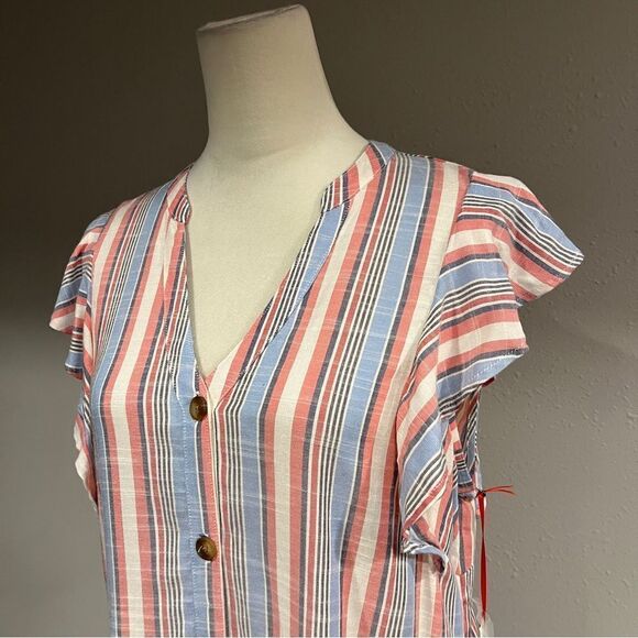 Elle button down striped straight fit mini dress size medium - Picture 2 of 12